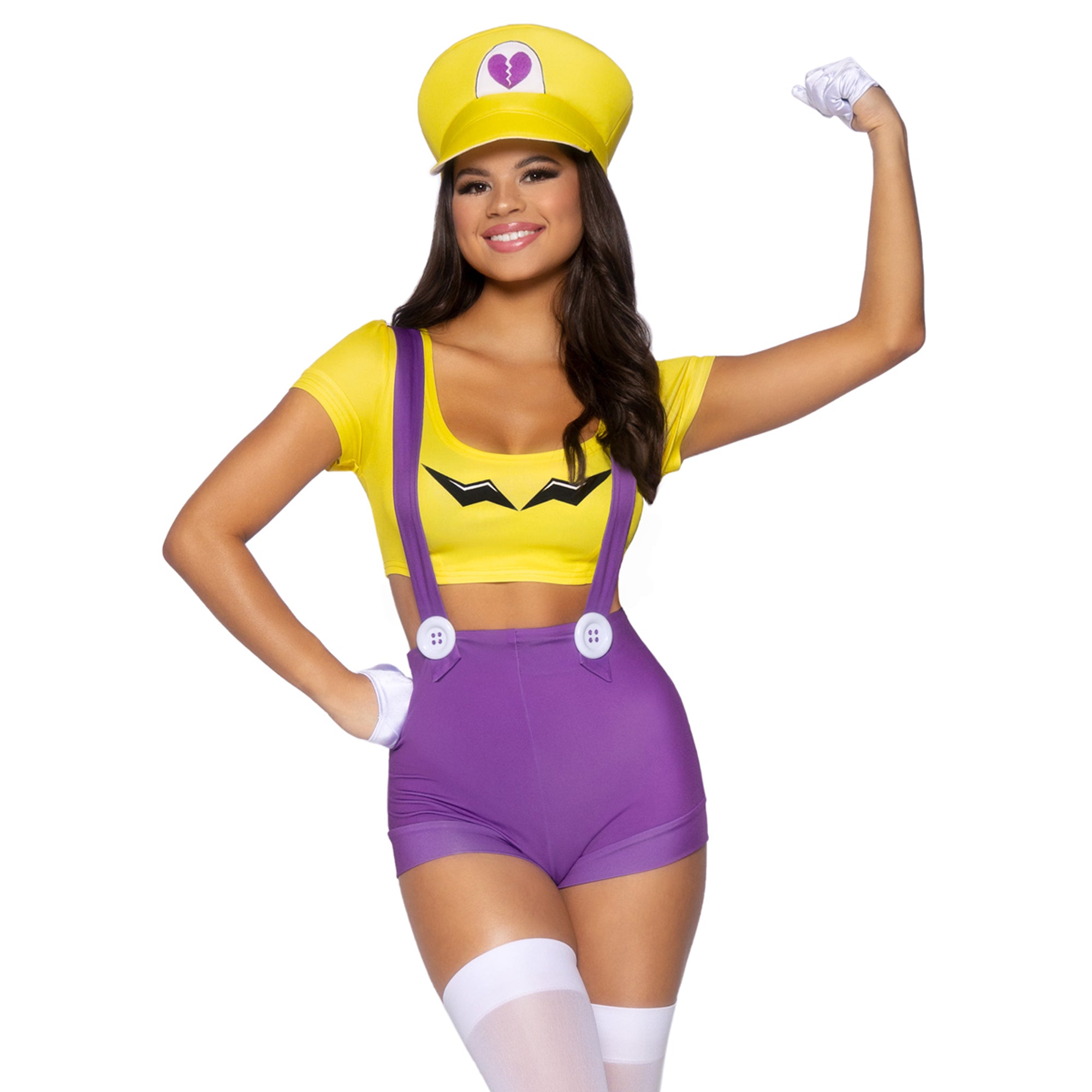 Gamer Villain Sexy Costume for Adults, Yellow Crop Top and Purple Short