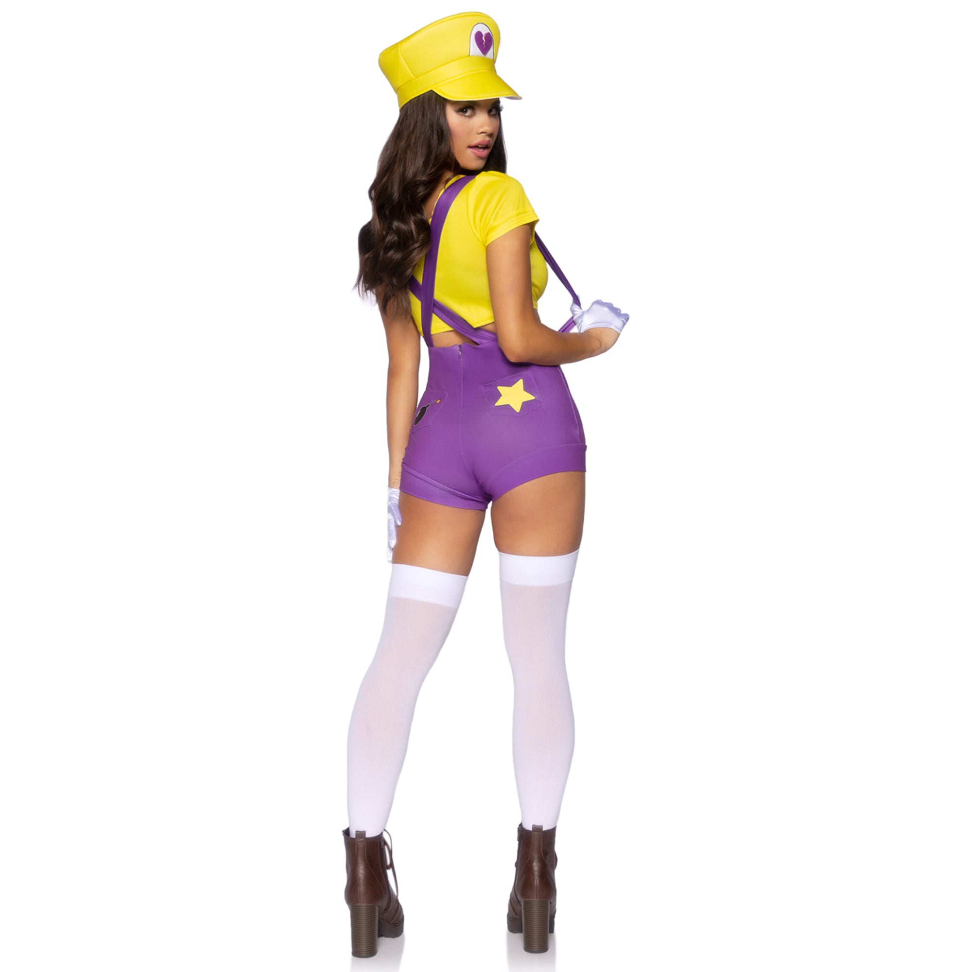 Gamer Villain Sexy Costume for Adults, Yellow Crop Top and Purple Short