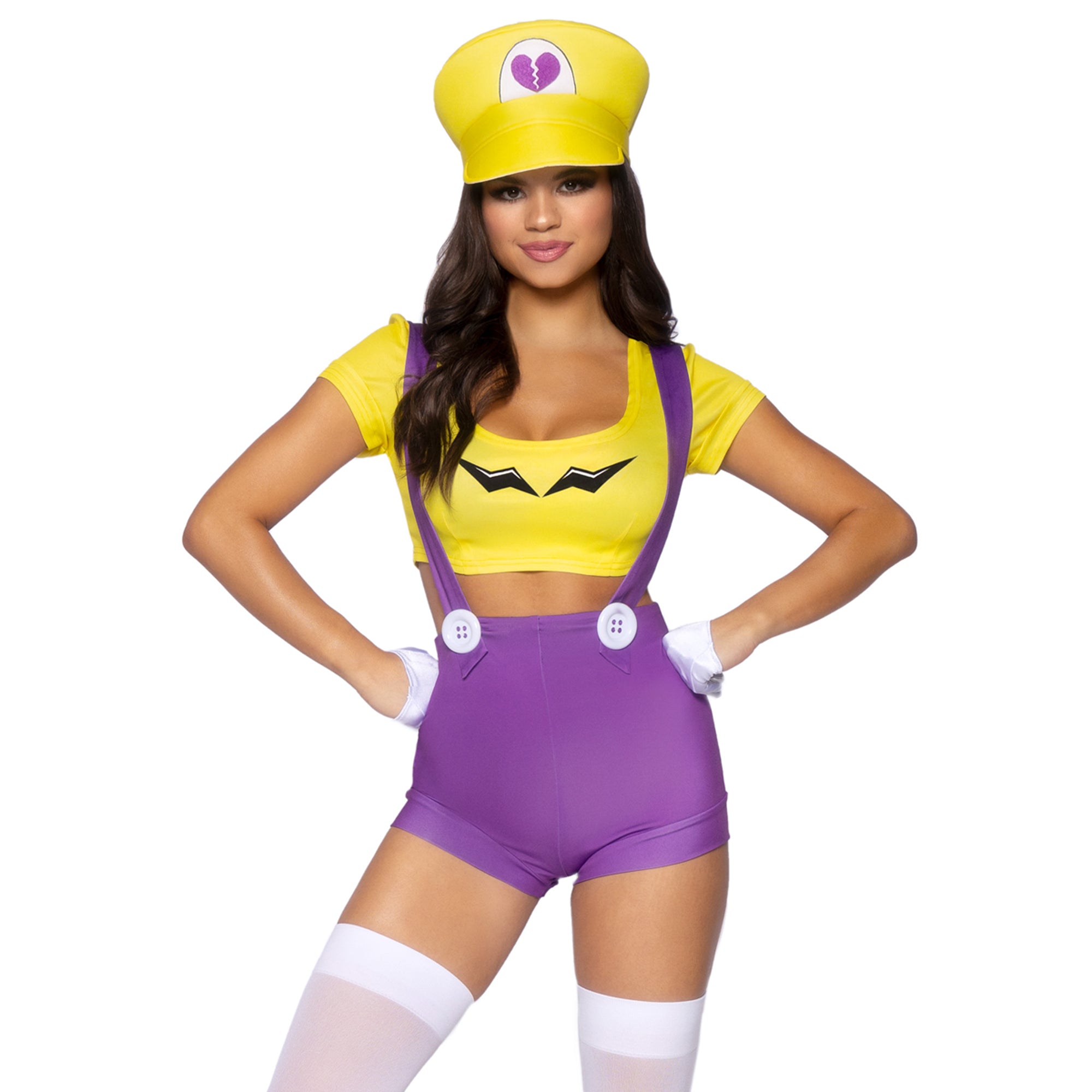 Gamer Villain Sexy Costume for Adults, Yellow Crop Top and Purple Short