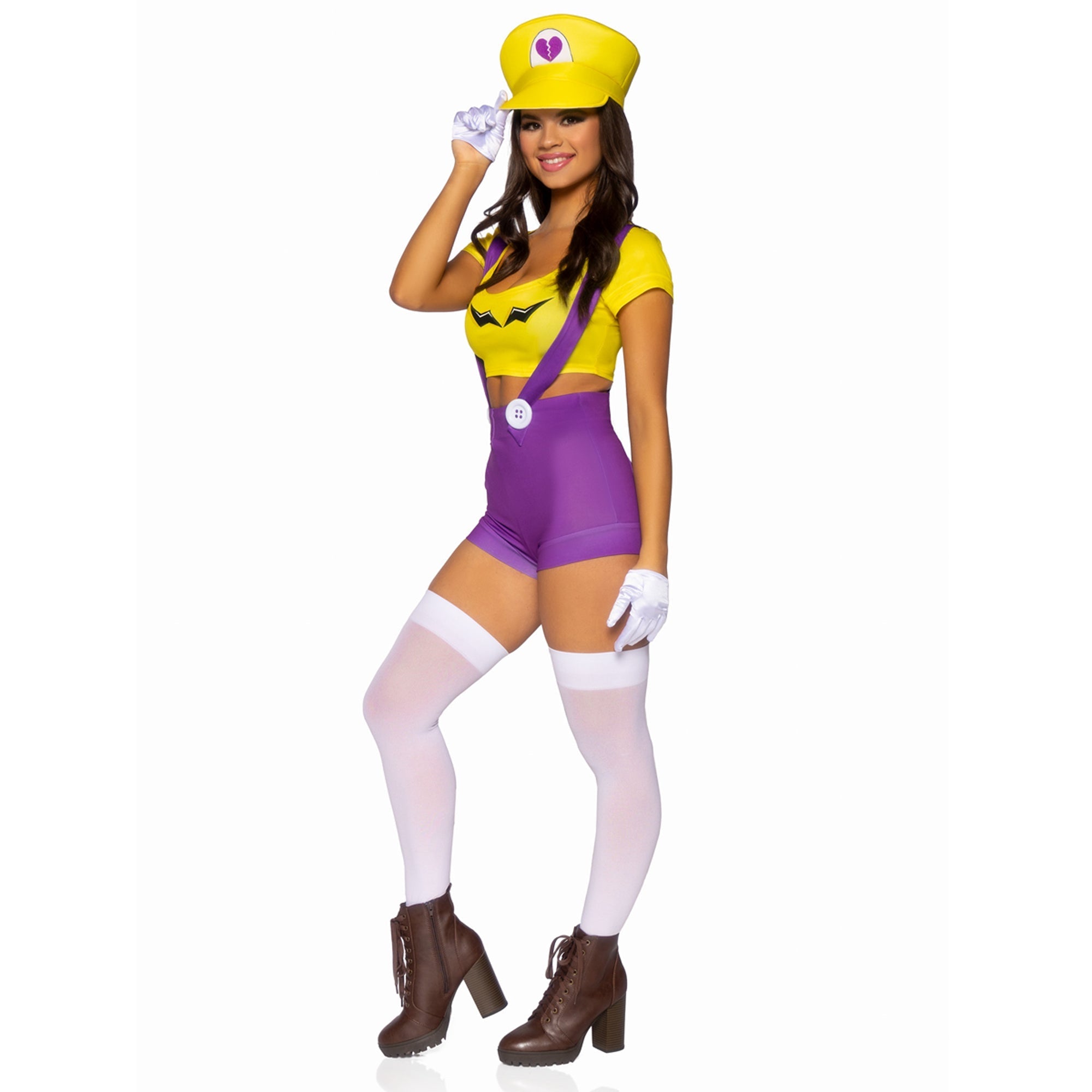 Gamer Villain Sexy Costume for Adults, Yellow Crop Top and Purple Short
