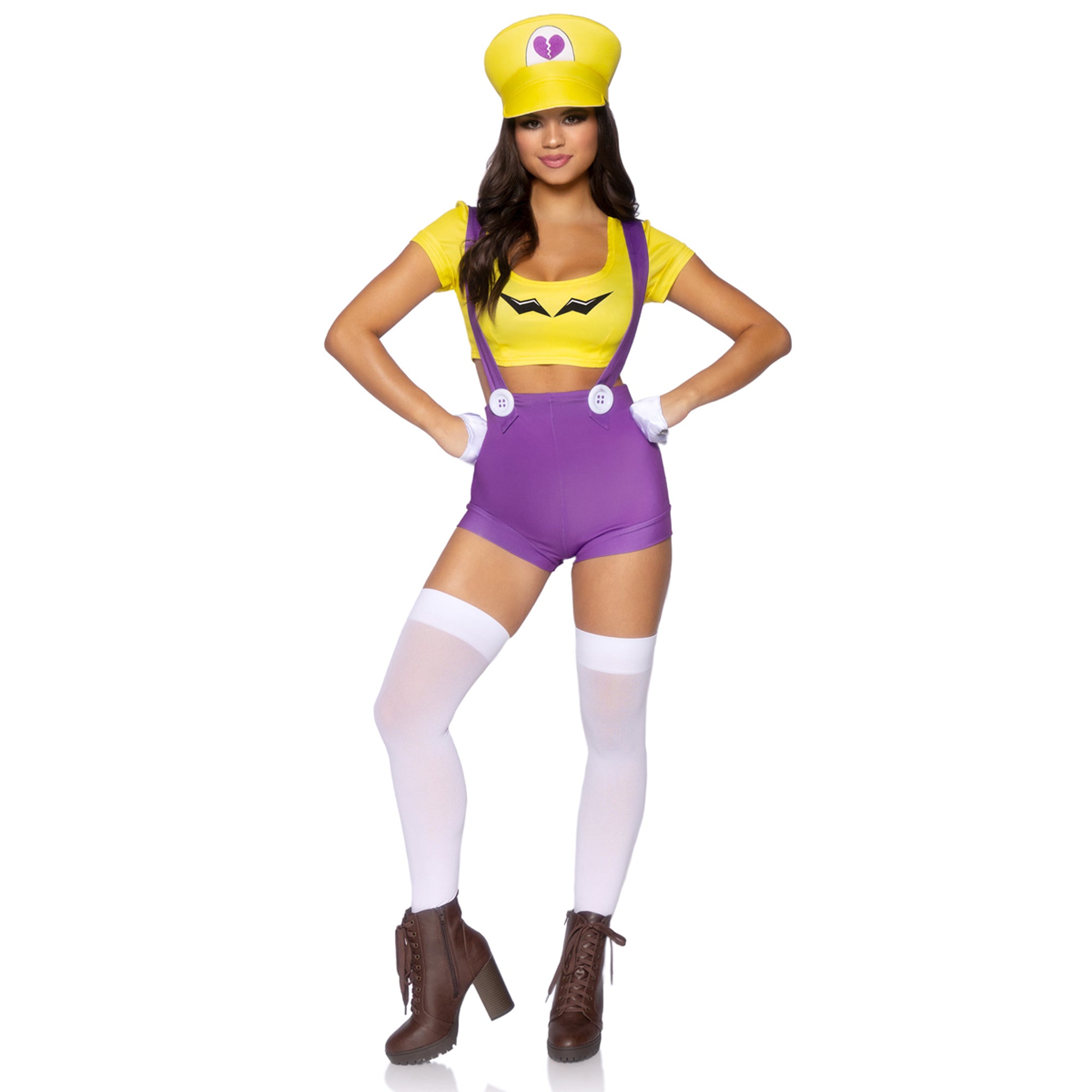 Gamer Villain Sexy Costume for Adults, Yellow Crop Top and Purple Short