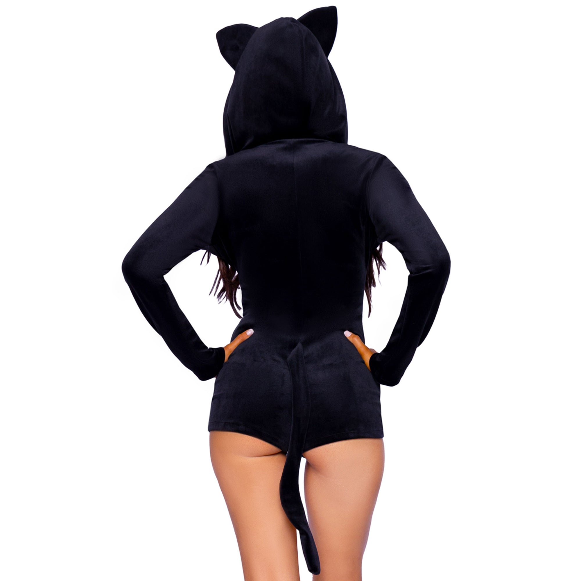 Ultra Soft Black Cat Sexy Costume for Adults, Black Romper