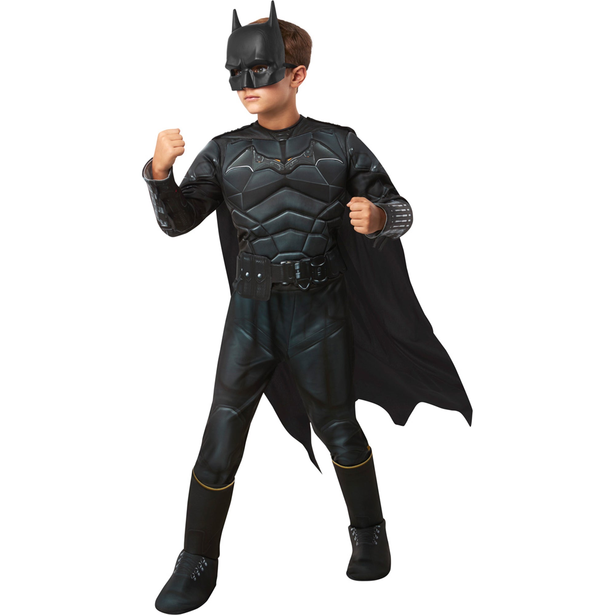 DC Comics Batman Deluxe Costume for Kids, Black Padded Jumpsuit with Detachable Cape