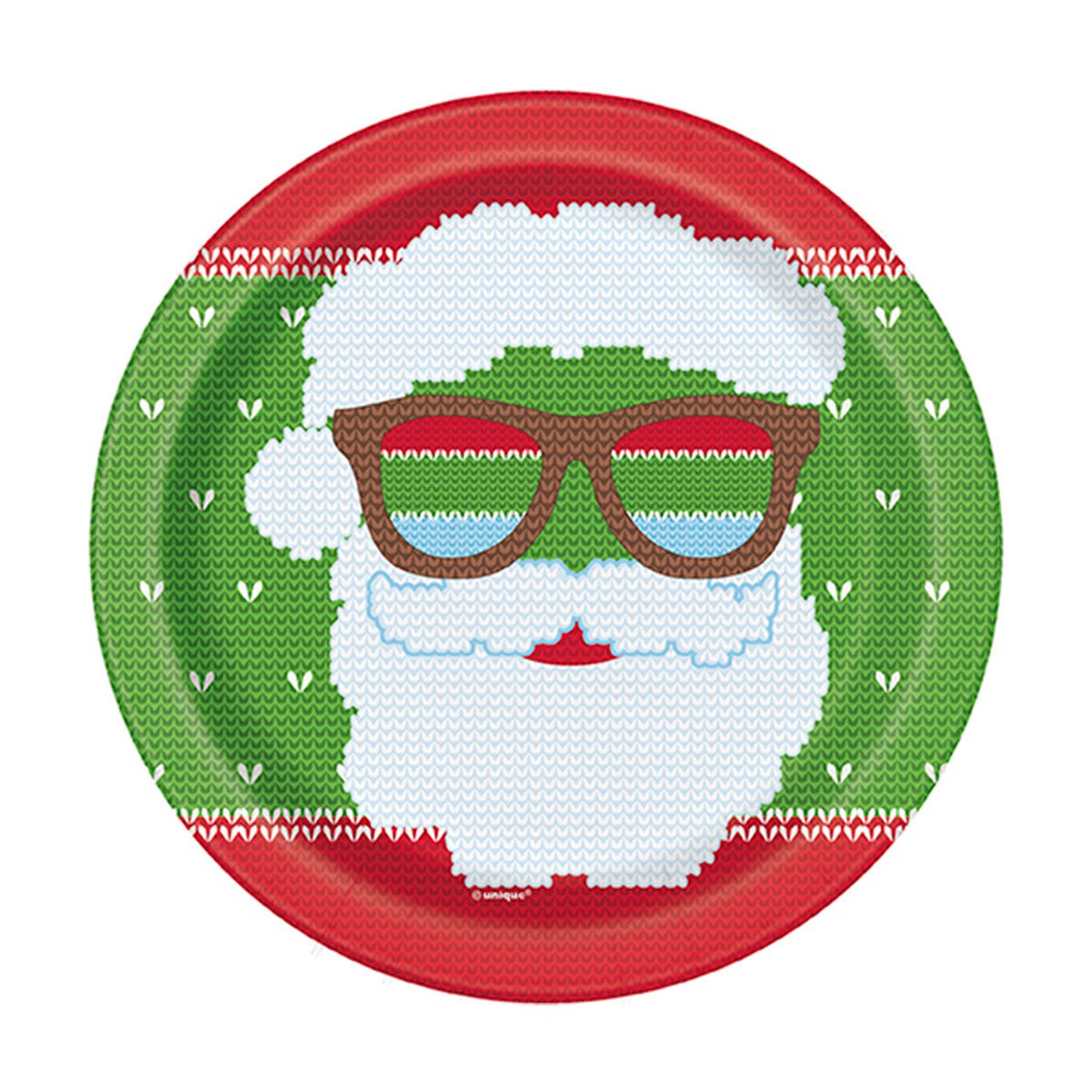 Ugly Sweater Christmas Round Dessert Paper Plates, 7 Inches, 8 Count