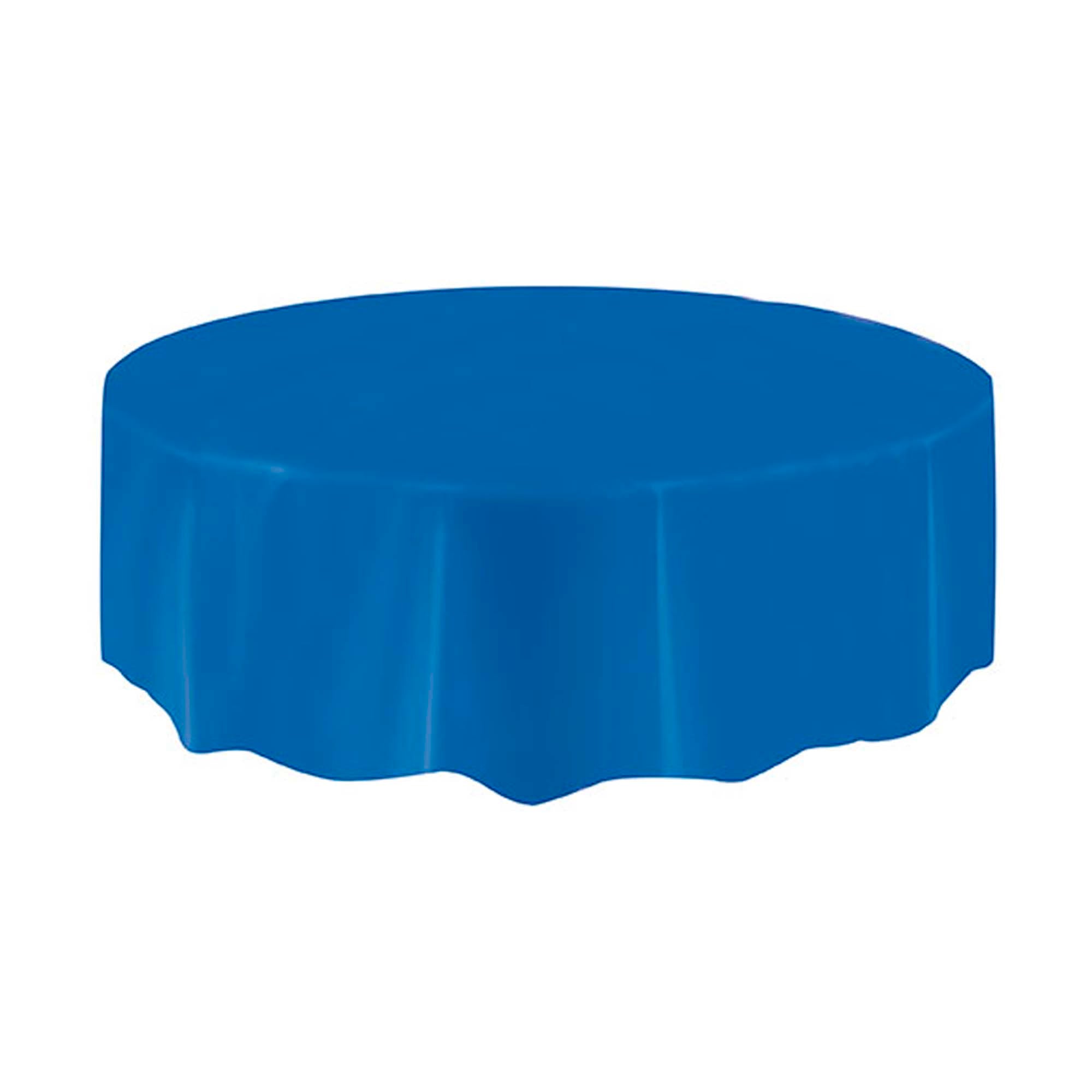 Royal Blue Round Plastic Tablecover, 84 Inches, 1 Count