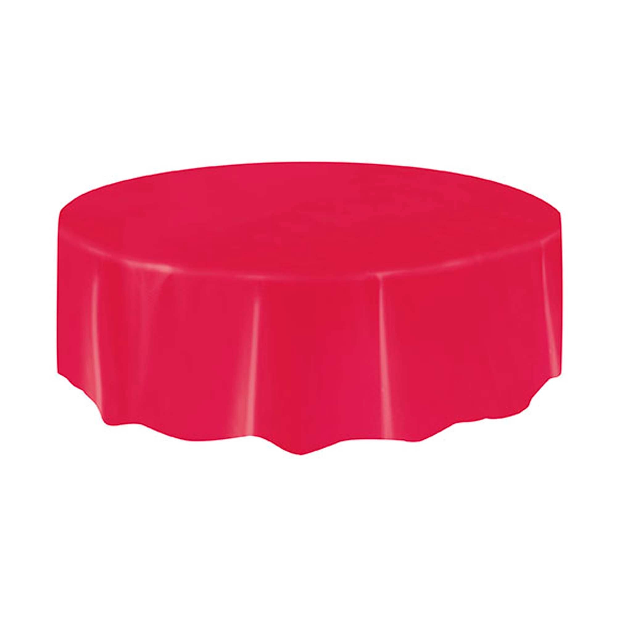 Ruby Red Round Plastic Table Cover, 84 Inches, 1 Count