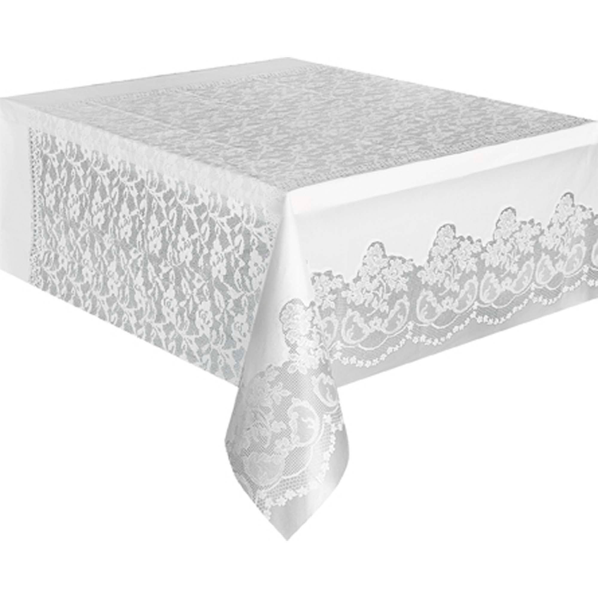 White Lace Rectangular Plastic Table Cover, 54 x 108 Inches, 1 Count