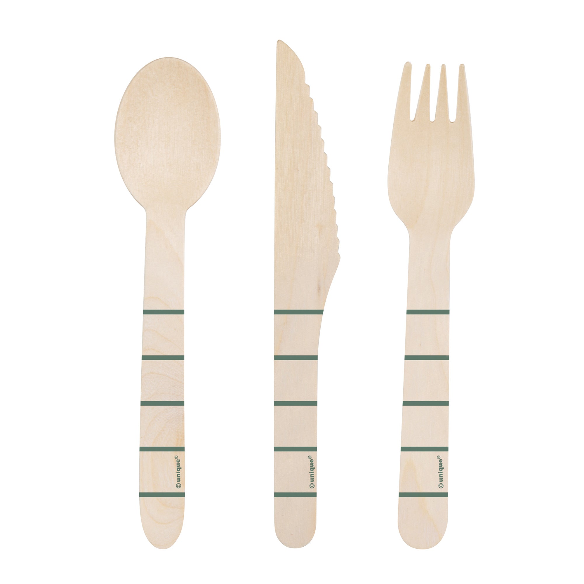 Wooden Cutlery Set, Green Stripes, 12 Count