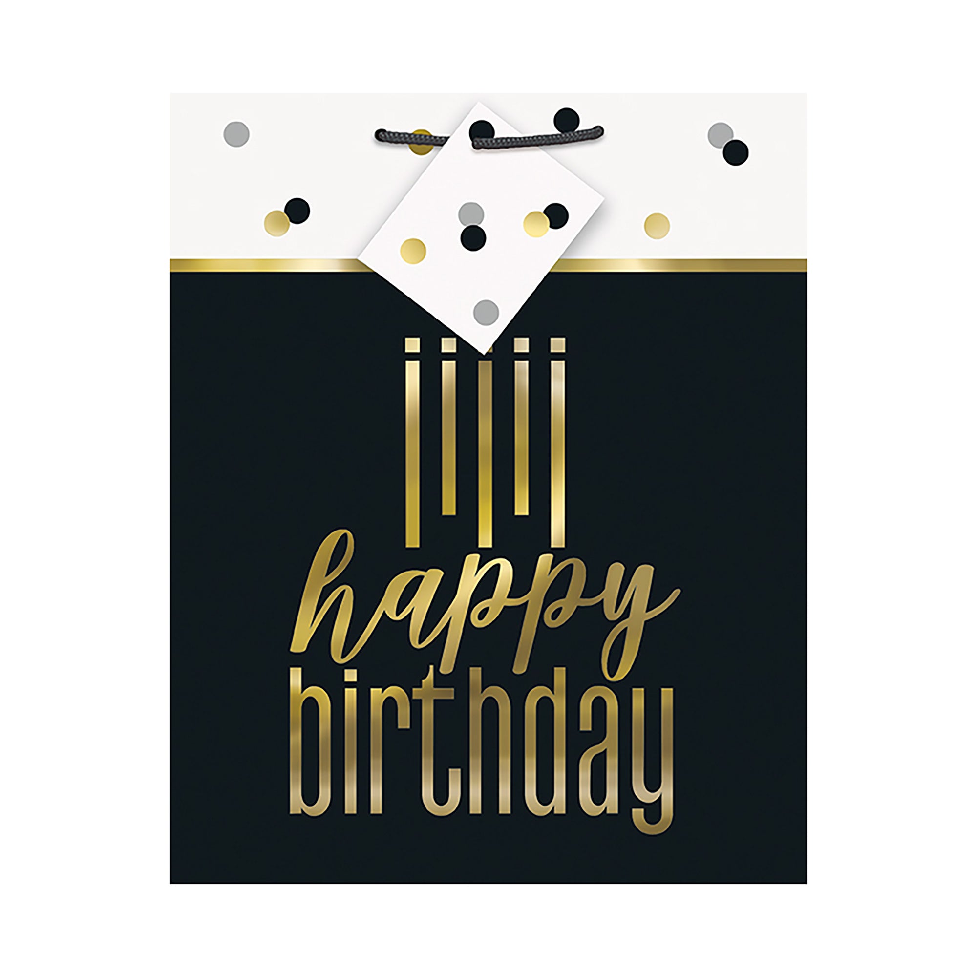 Happy Birthday Medium Bag, Black & Gold, 1 Count