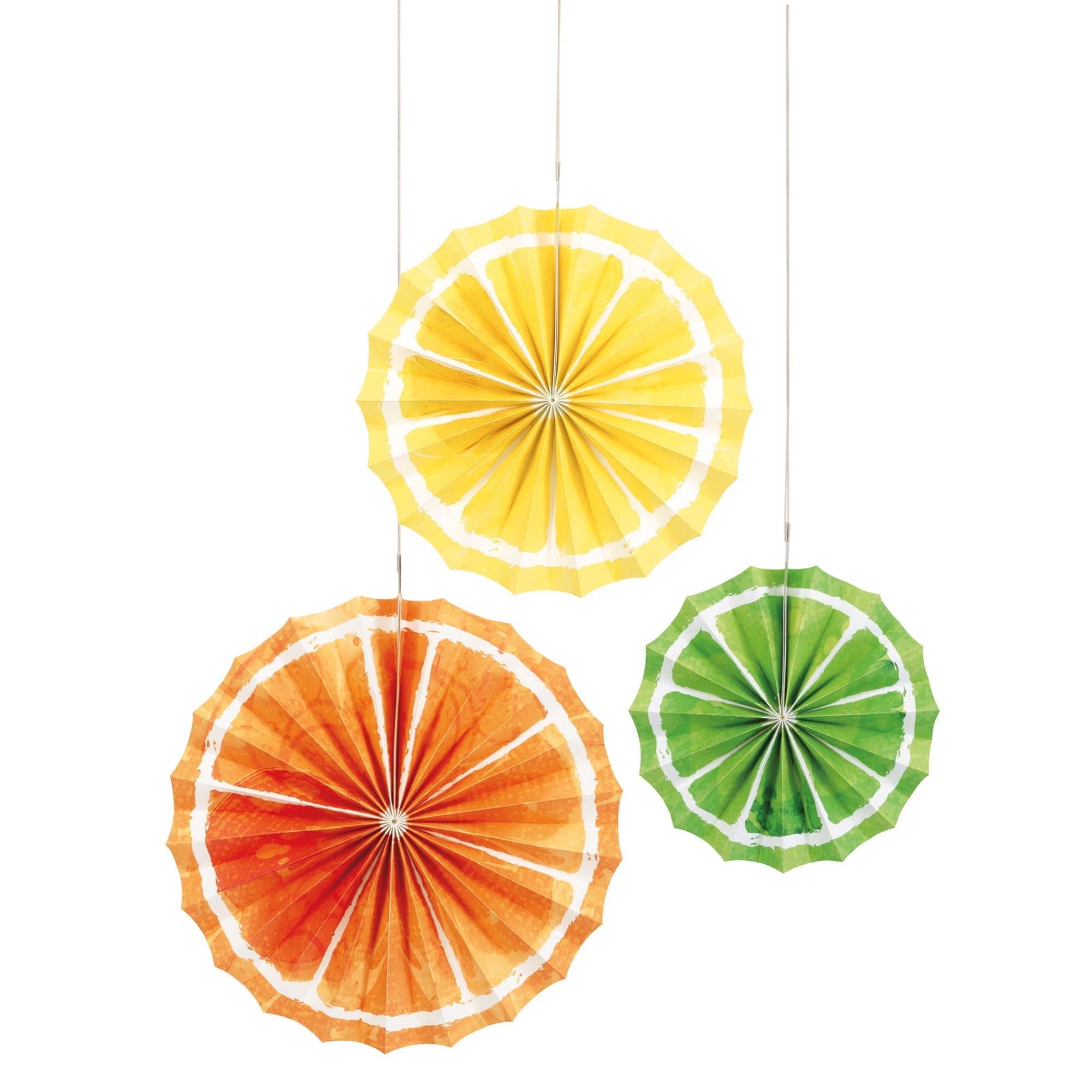 Main Squeeze Lemonade Paper Fan Decoration Kit, Yellow, Orange & Green, 3 Count