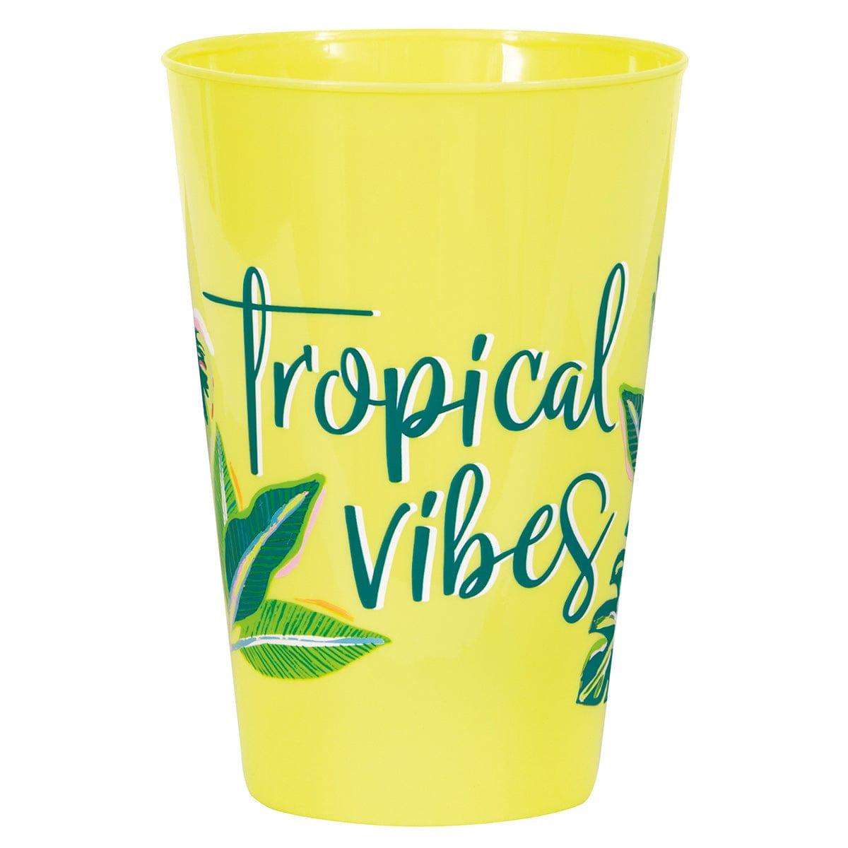 Tropical Leaves Plastic Cups, 16?oz, 6?Count