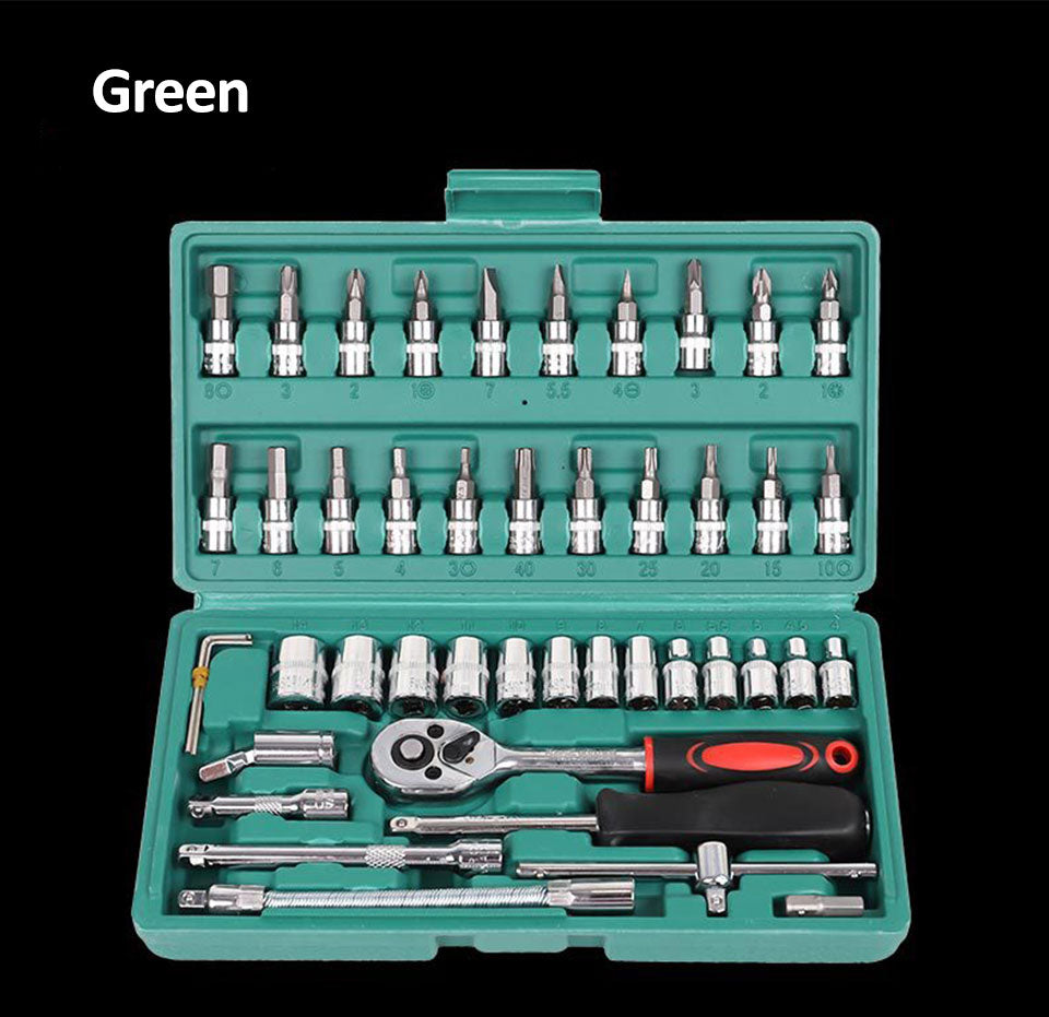 46pcs Ratchet Wrench Set Auto Repair Kit 1/4'' Socket Wrench Box Spanner Auto Maintenance Tool