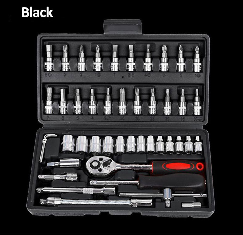 46pcs Ratchet Wrench Set Auto Repair Kit 1/4'' Socket Wrench Box Spanner Auto Maintenance Tool