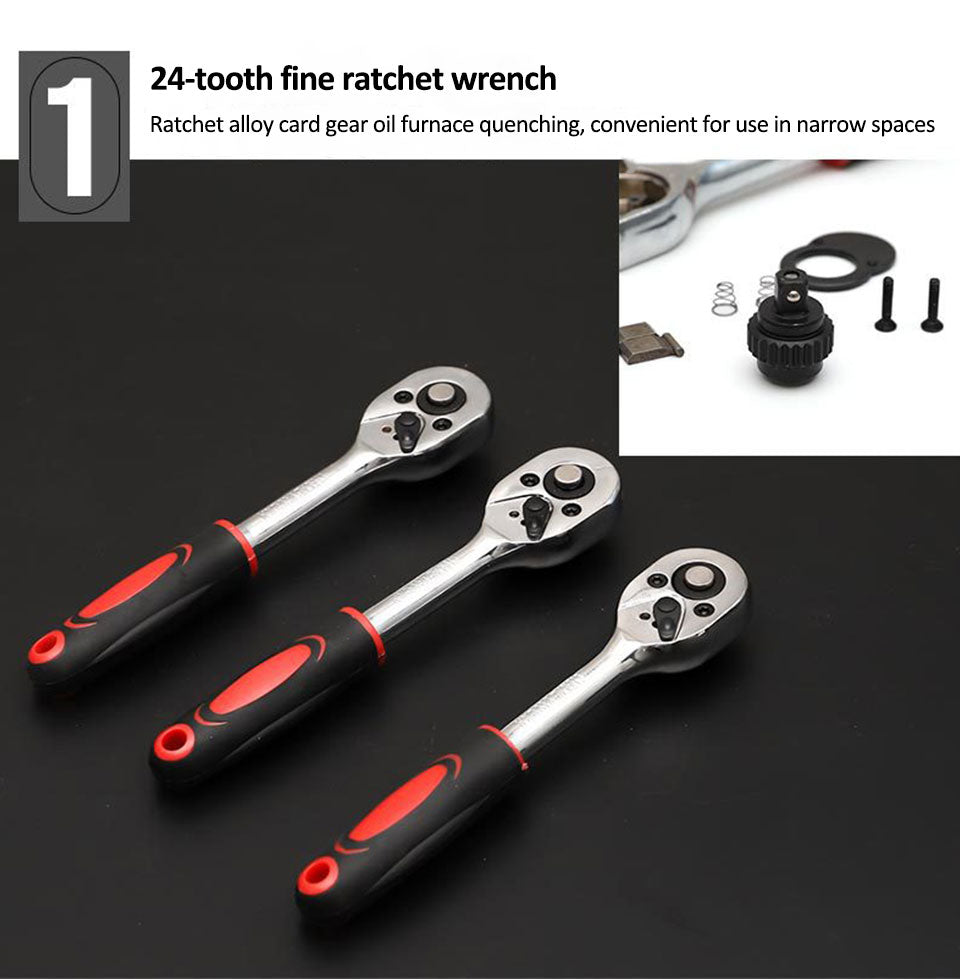 46pcs Ratchet Wrench Set Auto Repair Kit 1/4'' Socket Wrench Box Spanner Auto Maintenance Tool
