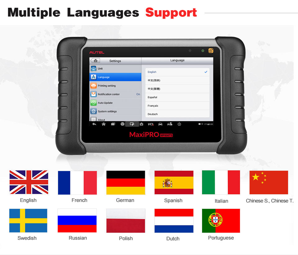 Autel MaxiPRO MP808TS Diagnostic Tool Multiple Languages Support