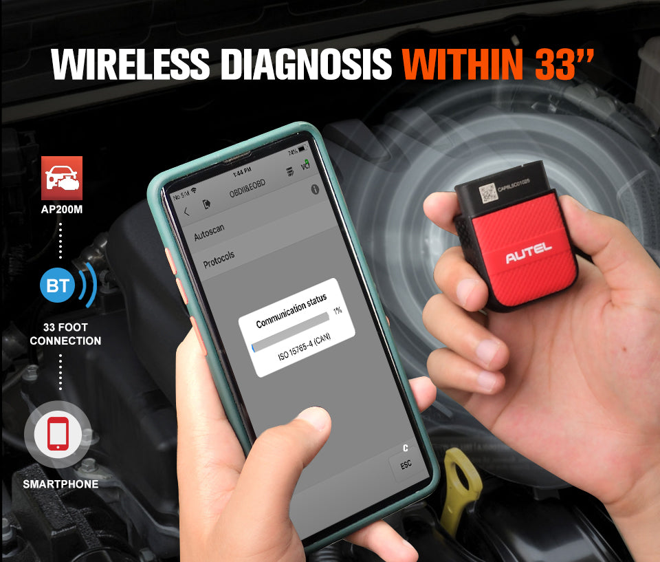 Autel AP200M Bluetooth Scanner Car Diagnostic Tool WIRELESS DIAGNOSIS WITHIN 33