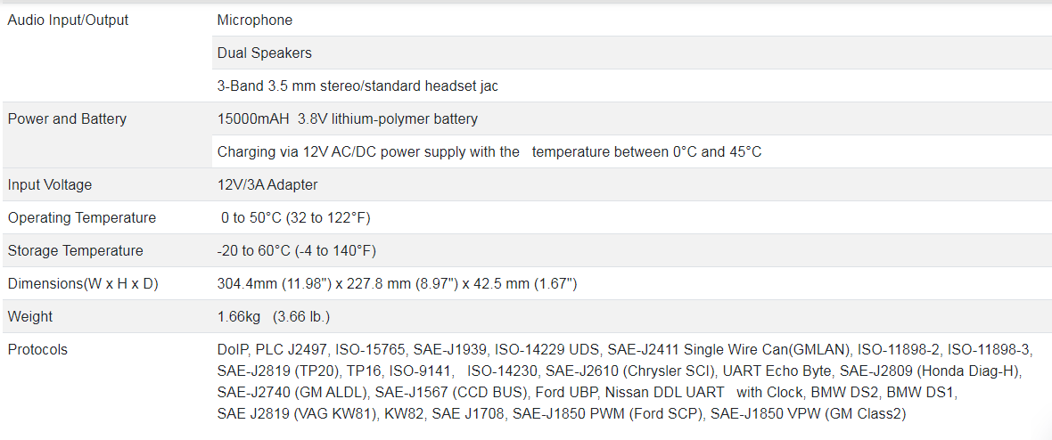 Autel MS909 CV Specifications