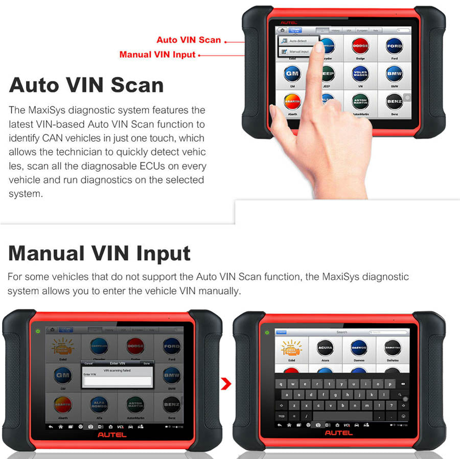 Autel MaxiCOM MK906BT Diagnostic Tool  Full System Car Scanner provides auto VIN scan.
