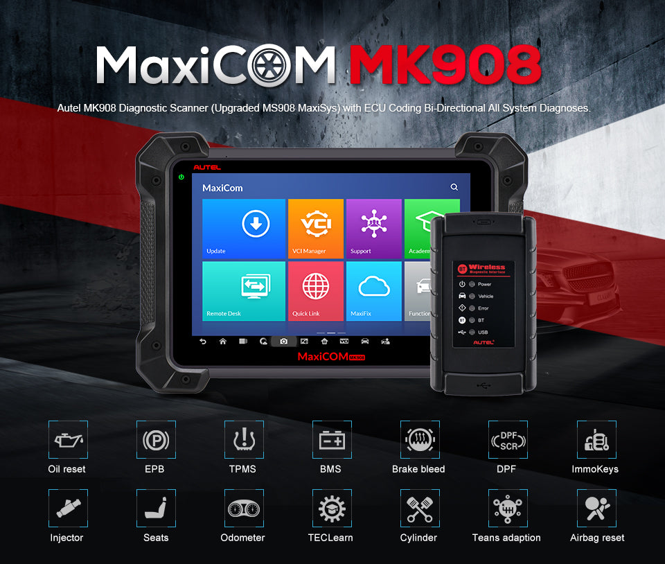 Autel MaxiCOM MK908 Full System Diagnostic Tool Car OBD2 scanner with ECU coding, Bi-direction and all systems diagnoses.