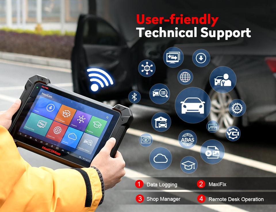 يوفر جهاز Autel MaxiCOM MK908 Full System Diagnostic Tool OBD2 للسيارة دعمًا فنيًا سهل الاستخدام.
