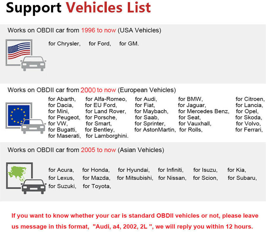 Autel MaxiLink ML329 OBD2 Code Reader supports vehicles list.