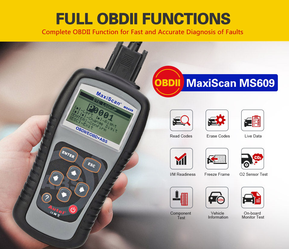 Autel Maxiscan MS609 OBD2 Scanner Full OBDII Functions ABS Car Diagnostic Tools complete OBDII function for fast and accurate diagnosis of faults
