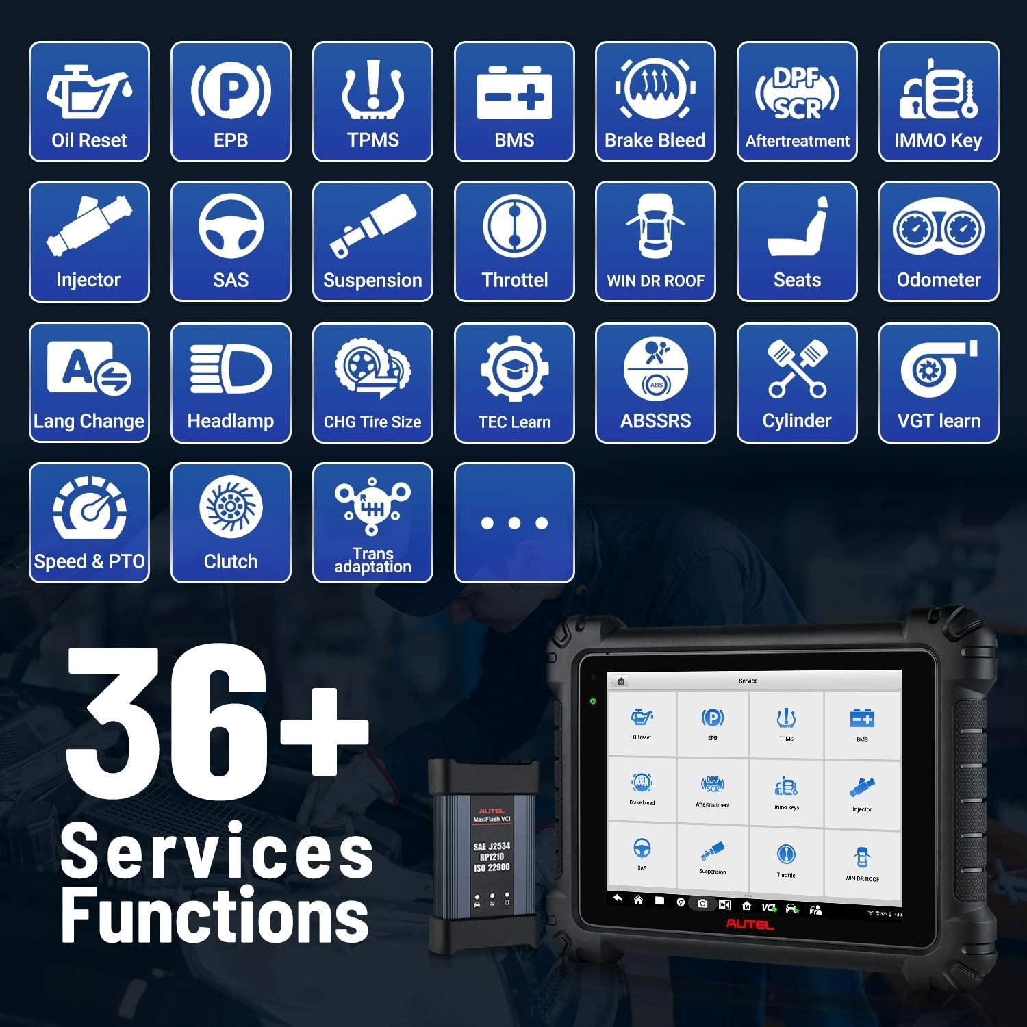 Autel Maxisys Ultra Lite Automotive Full System Diagnostic Tool Car Scanner provides 36+ service functions.
