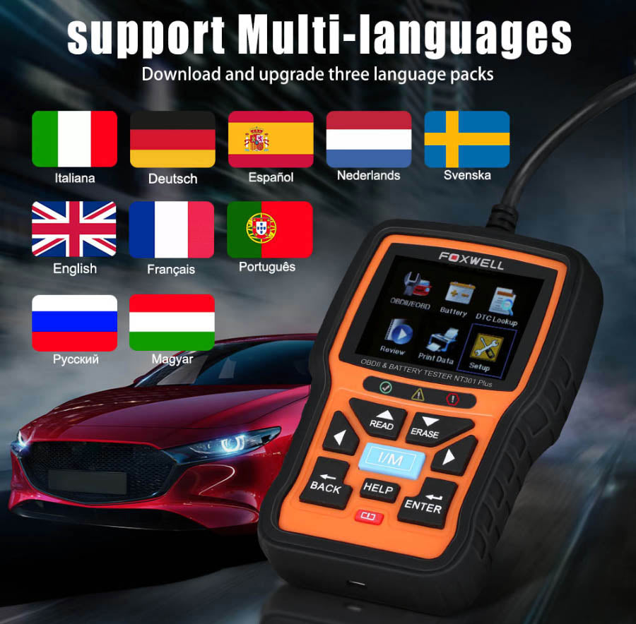 Foxwell NT301 Plus CAN OBDII/EOBD Code Reader and 12V Battery Tester