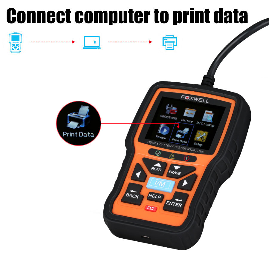 Foxwell NT301 Plus CAN OBDII/EOBD Code Reader and 12V Battery Tester