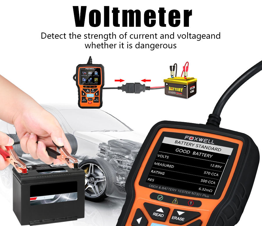 Foxwell NT301 Plus CAN OBDII/EOBD Code Reader and 12V Battery Tester
