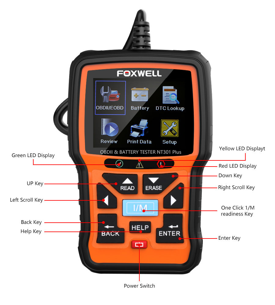 Foxwell NT301 Plus CAN OBDII/EOBD Code Reader and 12V Battery Tester