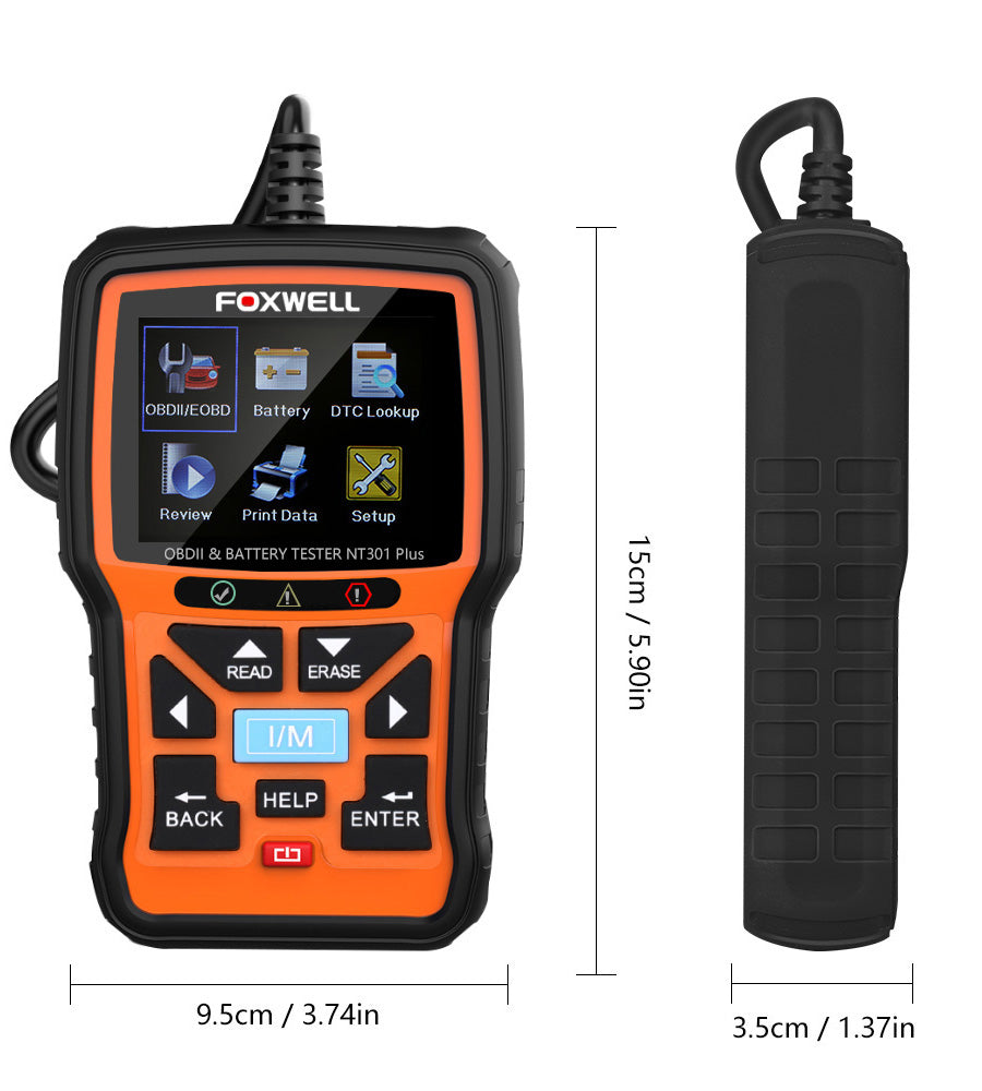 Foxwell NT301 Plus CAN OBDII/EOBD Code Reader and 12V Battery Tester