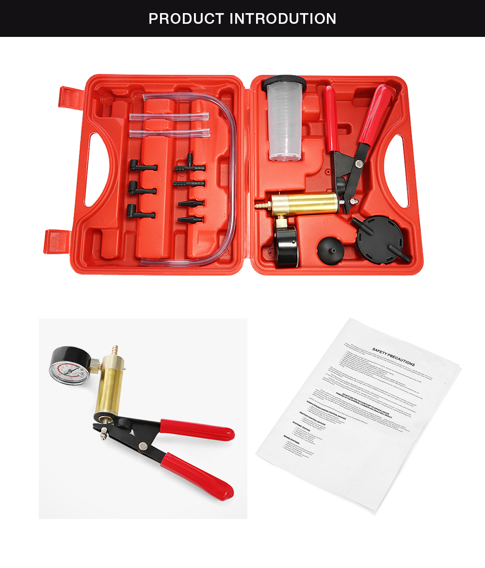 Hand Held Manual Vacuum Pump Tester Set Brake Bleeder Kit for Automotive Repair Shop