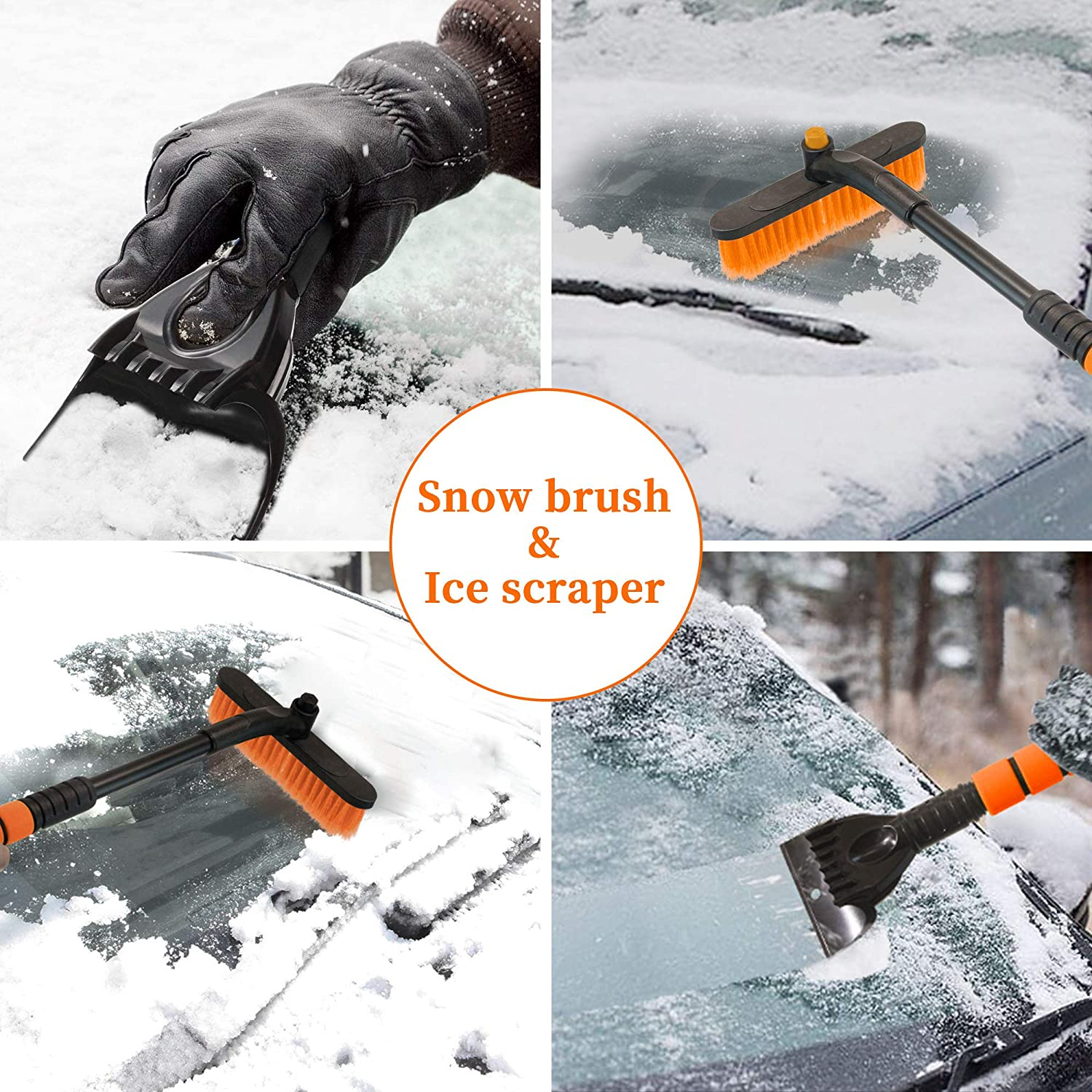 Snow Brush Extendable, 2 in 1 Ice Scraper for Car Windshield with