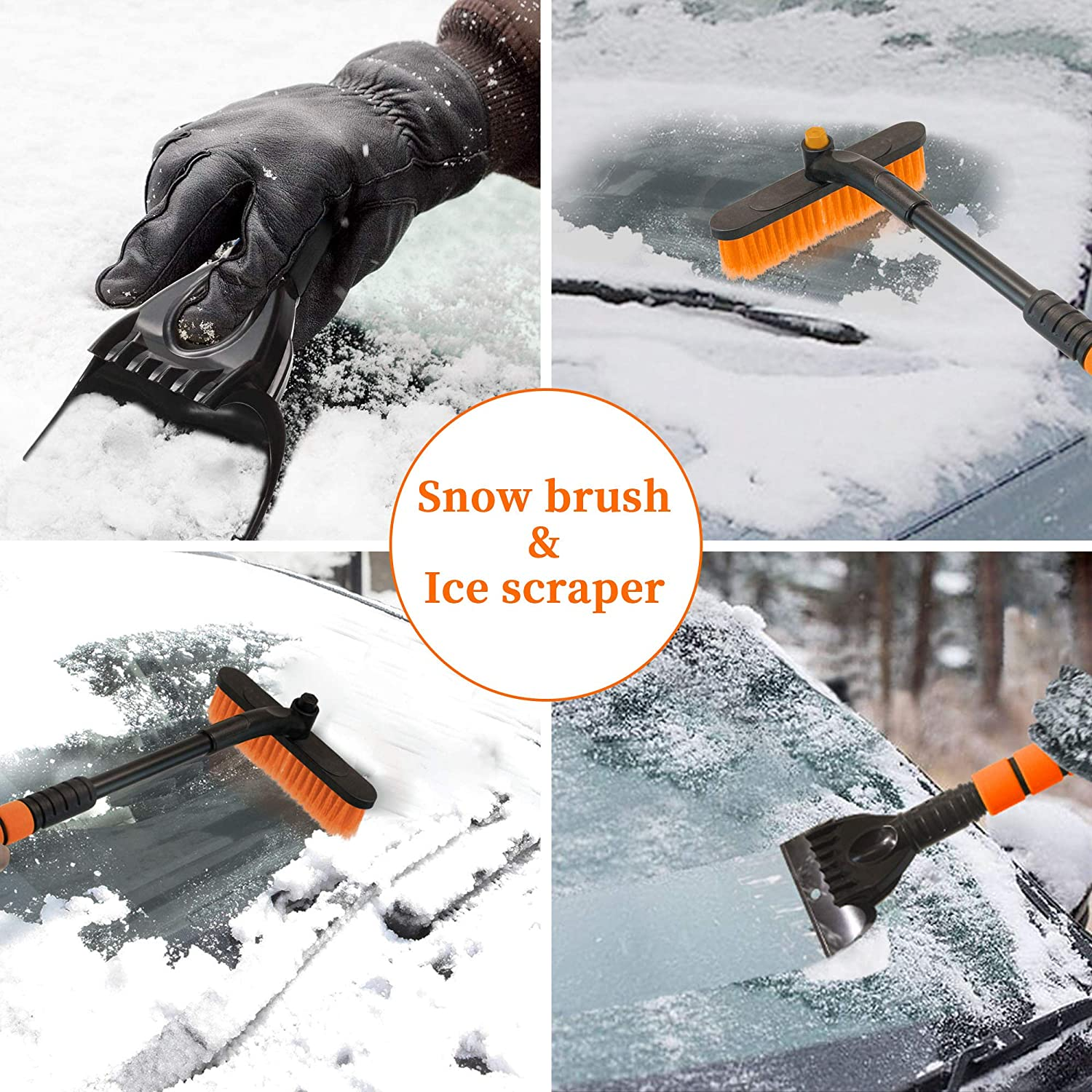 Car Ice Scraper 2 in 1 Multi-Function Telescopic Snow Brush for Car Windshield Snow Removal