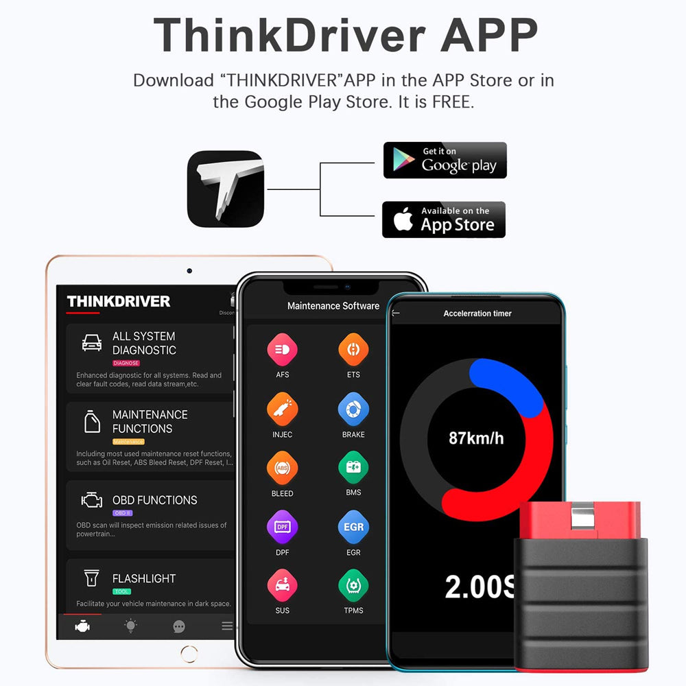 启动适用于IOS和Android的Thinkcar 2 Thinkdriver蓝牙完整系统OBD诊断汽车扫描仪