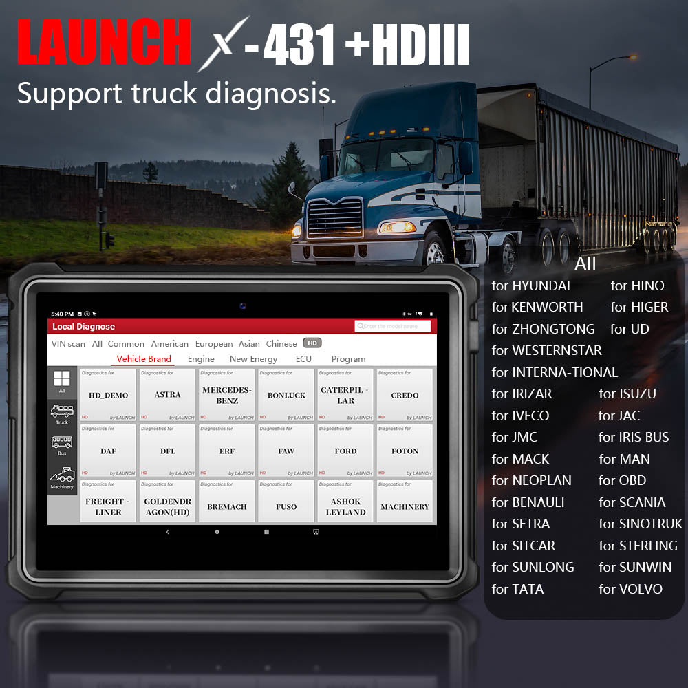 LAUNCH X431 V+ with HD3 HD III Module Heavy Duty Truck Diagnostic Tool for 24V Diesel Trucks 1 Year Free Update