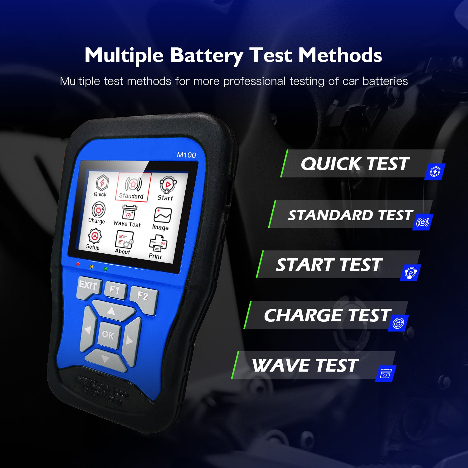 M100 Motorcycle Diagnostic Tool for Kawasaki Yamaha Suzuki Moto Scanner with Battery Tester 2 in 1 Dual System Detection