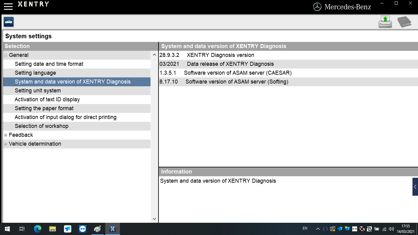 V2021.03 Xentry Software Display