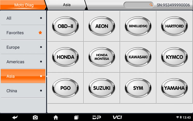 OBDSTAR MS80 Moto Diag Software Functions Display