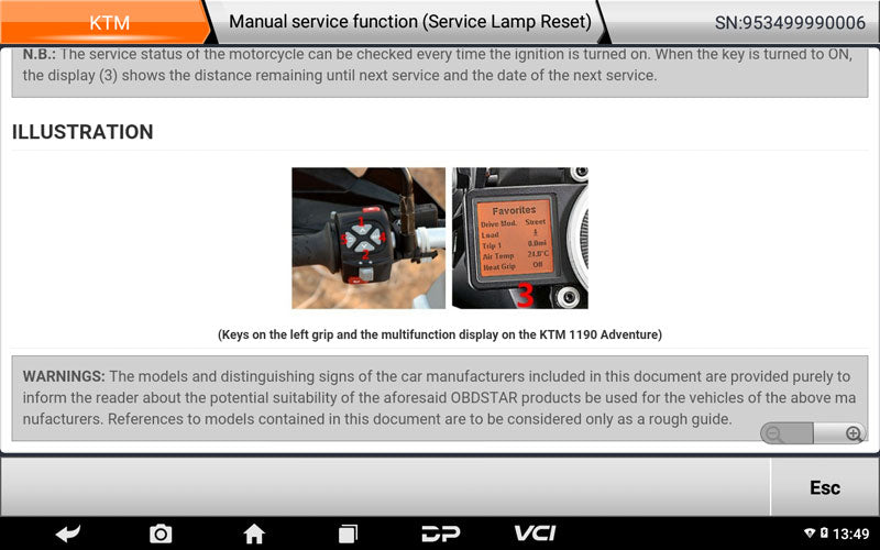 OBDSTAR MS80 Moto Diag Software Functions Display