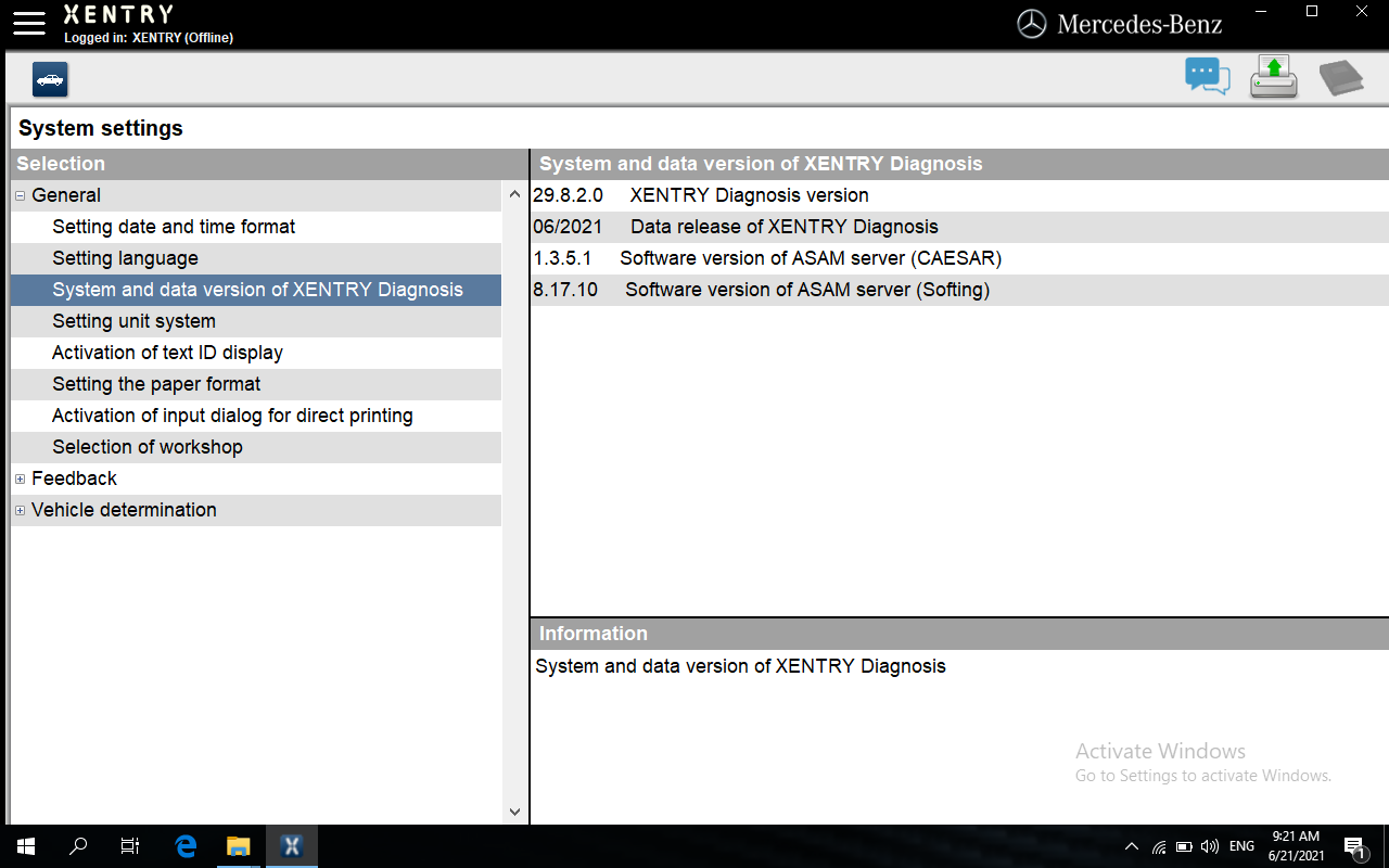 OEM C6 XENTRY Software V2021.06 Display