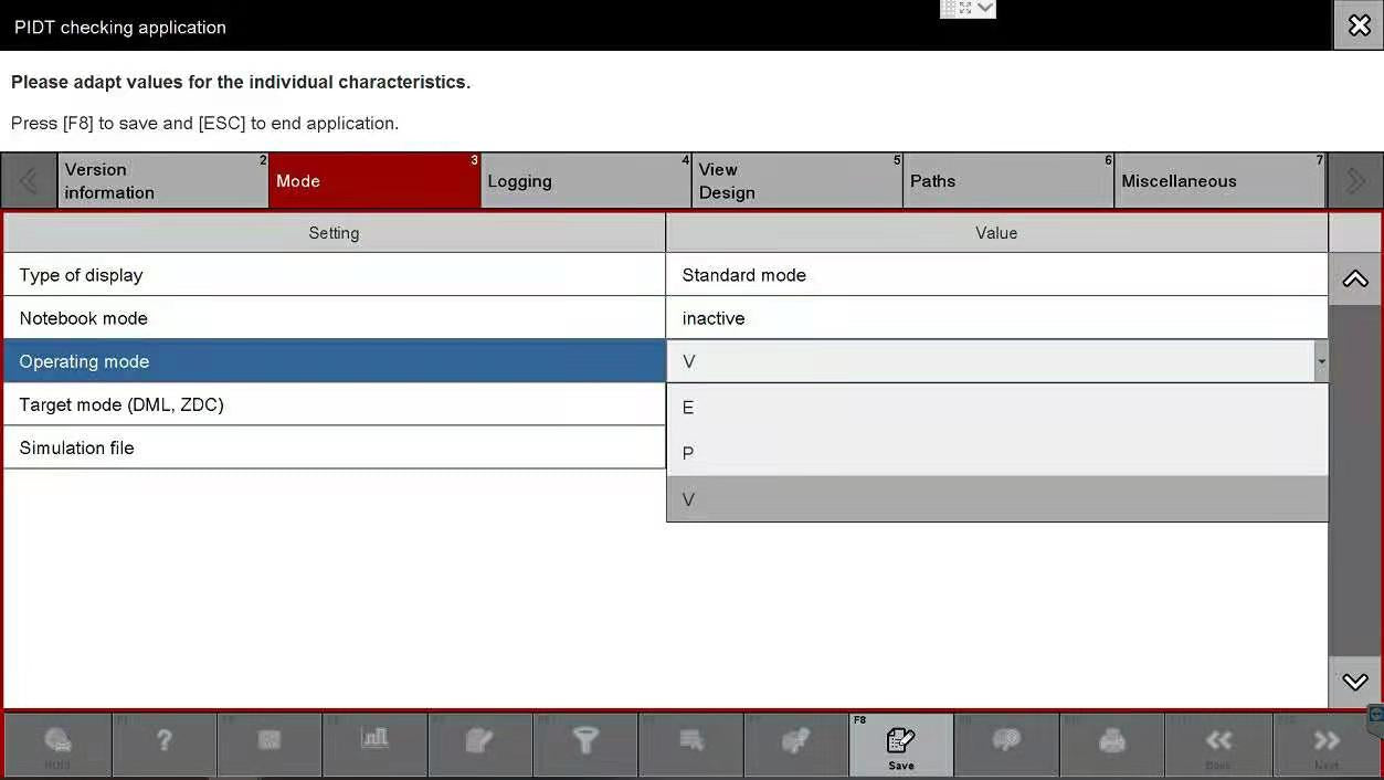 Piwis 3 Software V40.000 Display