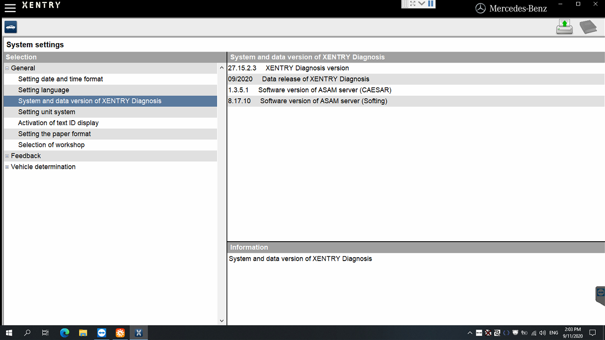 V2020.09 Xentry Software Display