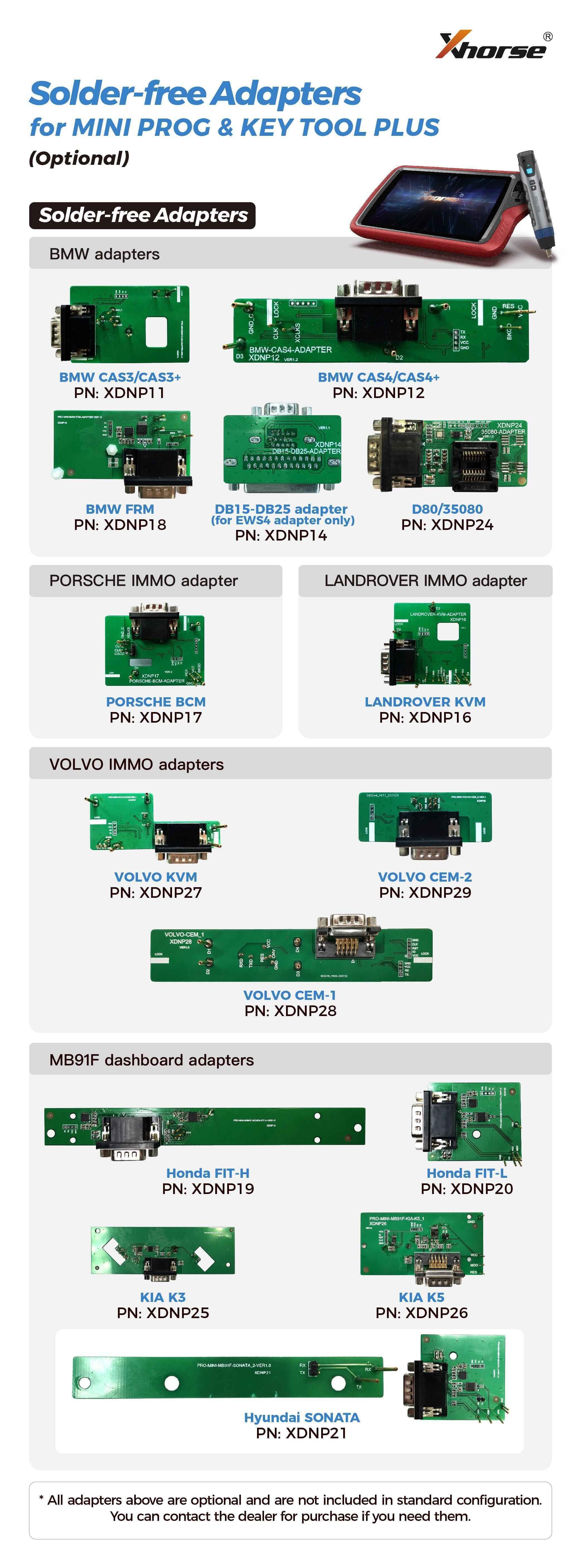 Xhorse Solder-Free Adapters and Cables Full Set XDNPP0CH 16pcs Work with MINI PROG and KEY TOOL PLUS