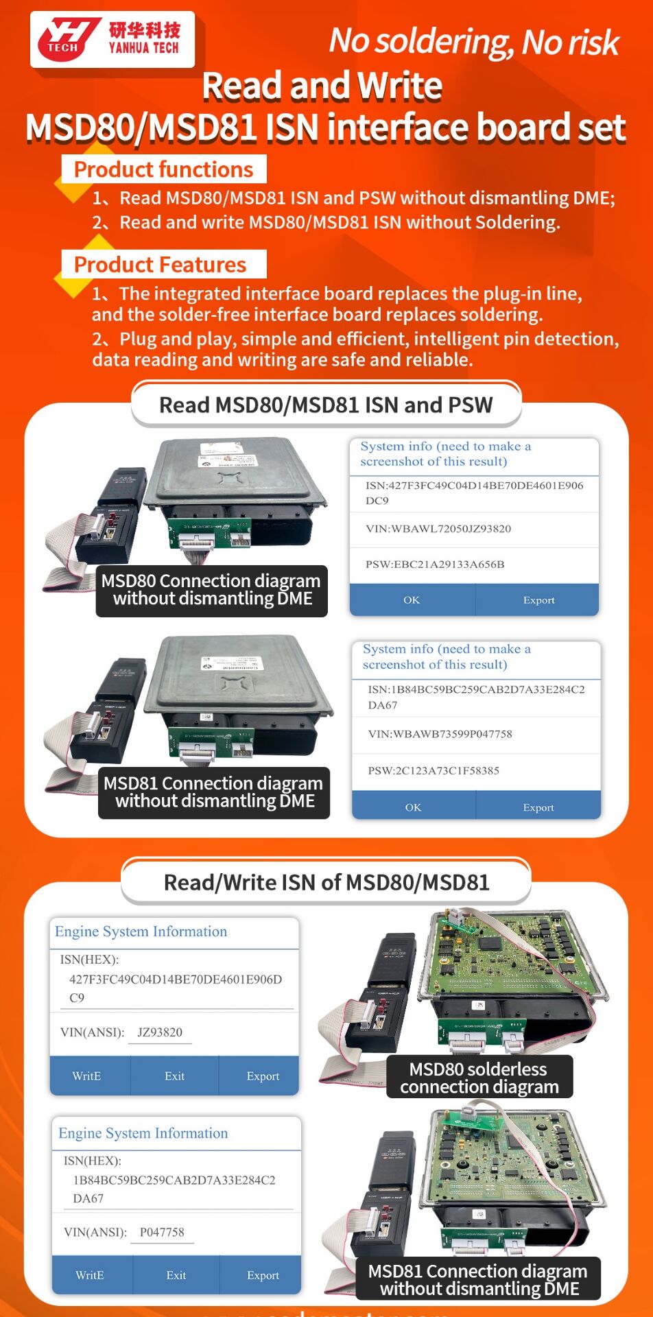 Yanhua ACDP BMW MSD80/MSD81 ISN Interface Board Set for MSD80/MSD81 ISN PSW Reading and Writing