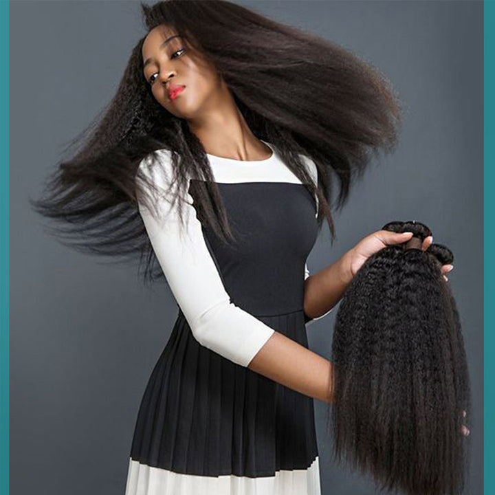 kinky straight human hair bundles with closure