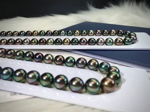 Multicolor tahitian black pearl strands