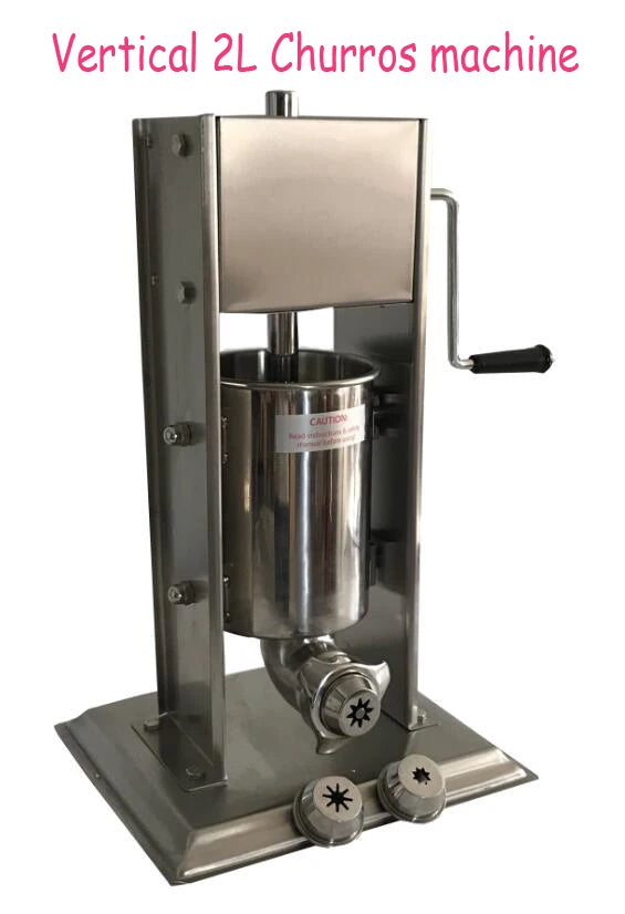 304 stainless steel 2L Manual Churros Maker Machine with 3 size nozzles 2 in 1 sausage stuffer