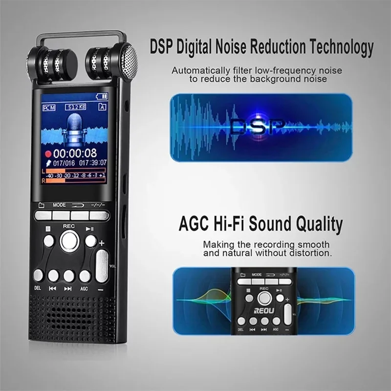 8GB/16GB/32GB Professional Voice Activated Digital Audio Recorder Usb Non-stop 100hr Recording Pcm 1536kbps External Microphone